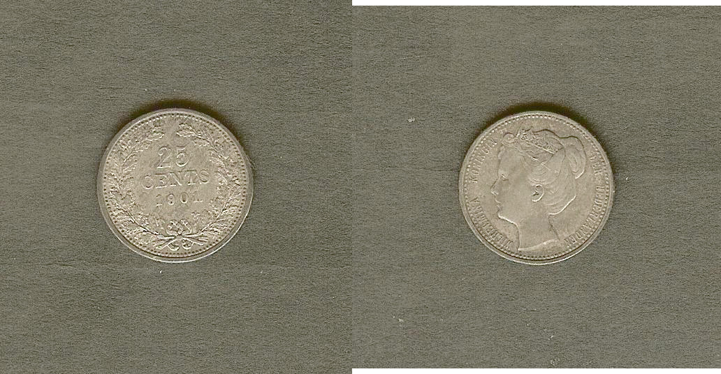 PAYS-BAS 25 Cents Wilhelmina 1901 TTB+